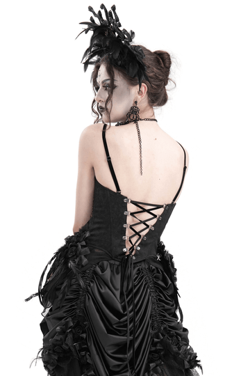 Floral Accented Gothic Lace-Up Corset Top for Women